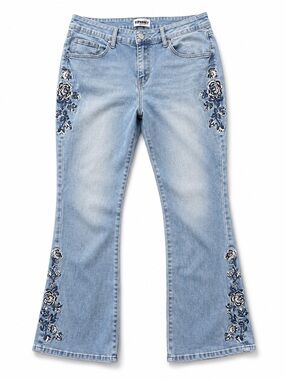 VIP Honey Los Angeles Embroidered Floral Jeans 2XL Light Wash Flare 34” Waist